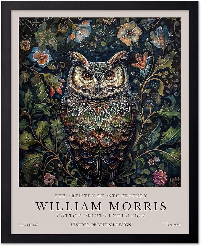 Poster Master William Morris Poster - Owl Print - Bird Art - Botanical Art - Flower Design - Exhibition Artwork - Animal Illustration - Floral Illustration - Aesthetic Design - Office or Bedroom Decor - 16x20 Black Framed