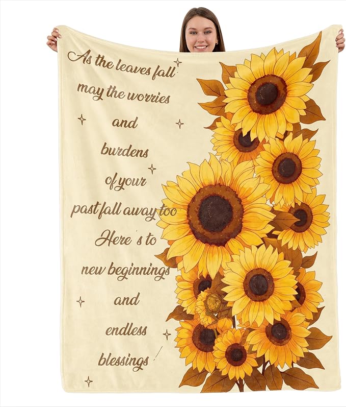 Sunflower Blanket Cheerful Throw Soft Flannel Lightweight Cozy Blanket Great Gifts for Women Friends on Birthday Christmas Valentine's Day 55"x70"