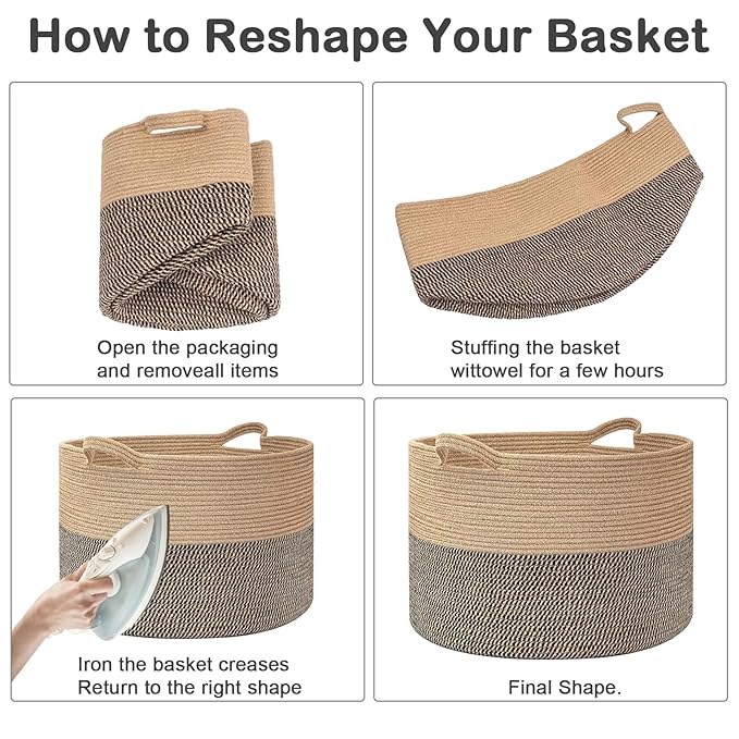 90L Large Blanket Basket,Rope Woven Laundry Basket-Yellow | Collapsible, reinforced handles, nursery storage bin organizes clothes, toys and pillows for living room, bedroom bathroom