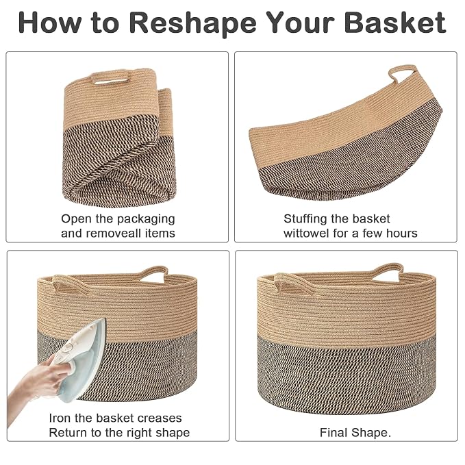 90L Large Blanket Basket,Rope Woven Laundry Basket-Rainbow | Collapsible, reinforced handles, nursery storage bin organizes clothes, toys and pillows for living room, bedroom bathroom