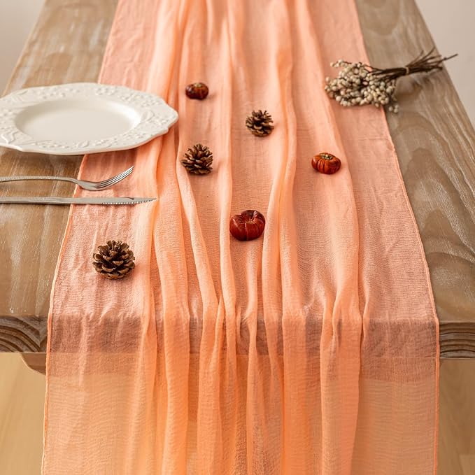 Fresh Salmon Cheesecloth Table Runner 120 Inches for Party Home Decorations | For Thanksgiving Friendsgiving Wedding Bridal Shower Baby Shower Engagement Party 10FT Rustic Boho Home Decor