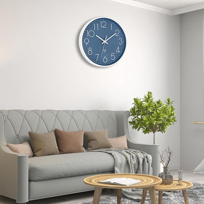 Foxtop 12" Atomic Wall Clock Battery Operated Modern Analog Clock, Cerulean | Round, Sets Automatically, Easy to Read, Office, Classroom, Bedroom, Kitchen, Living Room