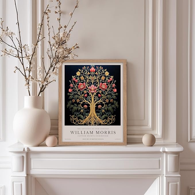 Poster Master William Morris Poster - Tree of Life Print - Flower Art - Tree Illustration - Botanical Art - Exhibition Artwork - Floral Design - Aesthetic Artwork - Great Office or Bedroom Decor - 8x10 Beige Framed
