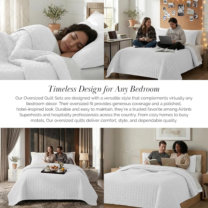 Southshore Fine Living, Inc. White Quilts Queen Size Set, Lightweight Summer Bedspread with 2 Quilted Pillow Shams, Cozy, Soft Circle-Stitch Design, Queen Size/Full Size, White