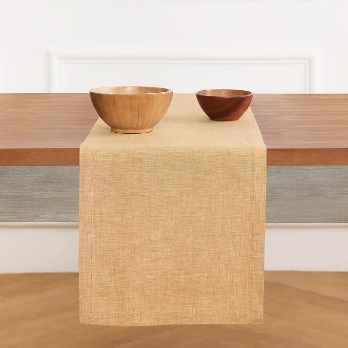 Solino Home 100% Pure Linen Table Runner Golden Nugget, Athena 14 x 144 in | styles dining tables for meals and celebrations, European flax fibres, made for years of use, soft, fine, OEKO-TEX Certified