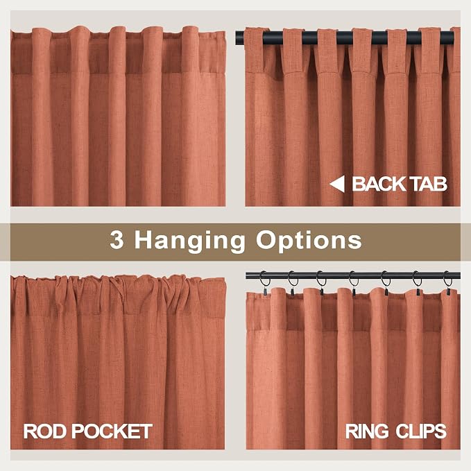 Terracotta Linen Sheer Curtains 63 Inch Boho Abstract 2 Panels