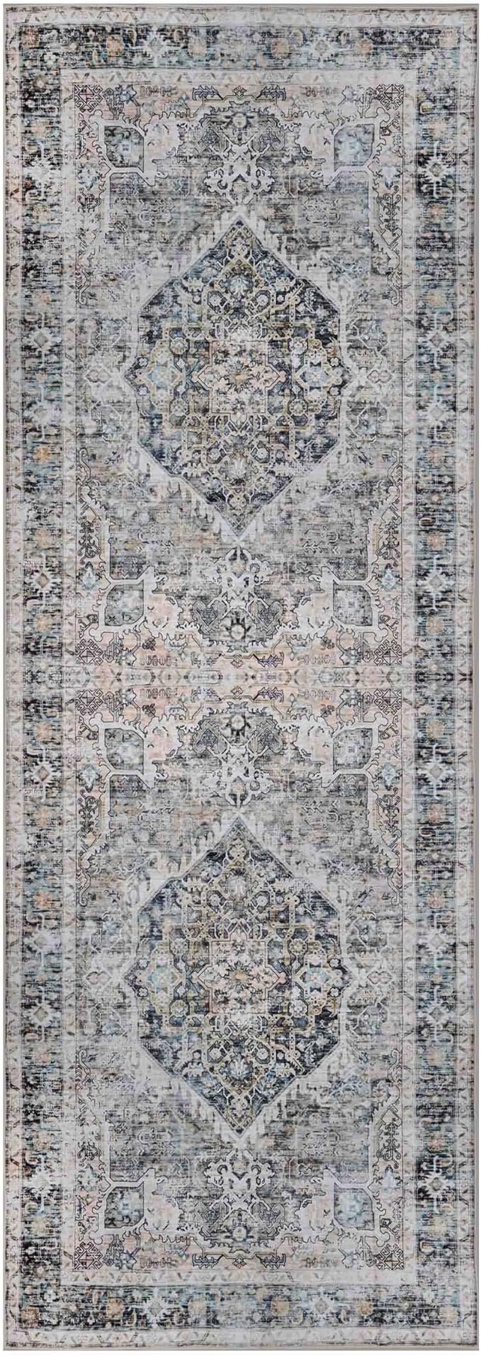Machine Washable Area Rug, Soft & Durable, Non-Slip, Stain Resistant Rug for Bedroom, Living Room, Dining Room, High Traffic Areas. (Soft Gray Blue, 2.5' X 10')
