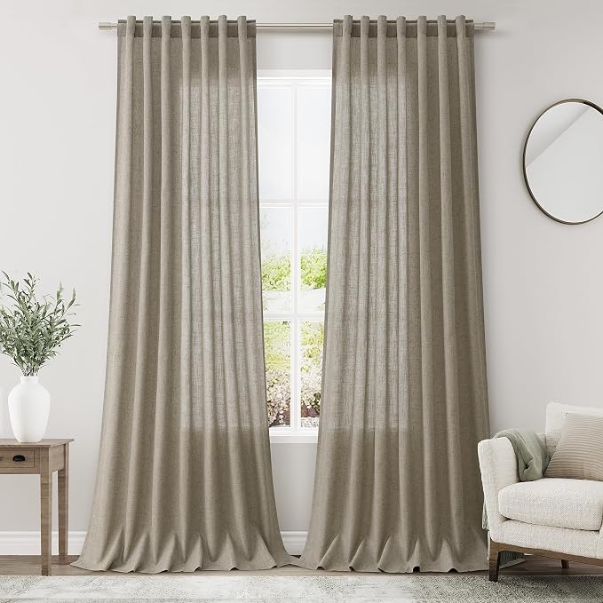 Mocha Linen Curtains 90 Inch Length 2 Panels Set for Living Room Rod Pocket Back Tab Window Drapes Light Filtering Modern Farmhouse Curtain 90 Inches Long for Dining Room Bedroom Nursery 52x90