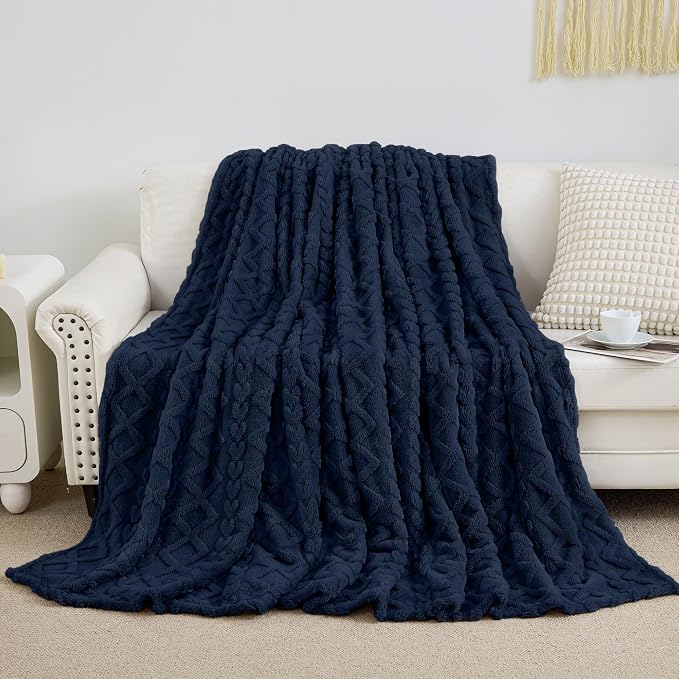 Aganear Flannel Throw Blanket - Cozy Soft Lightweight Fuzzy Navy Blue Blanket for Women Warm Decorative Present for All Seasons, Portable Throw Blankets for Couch, Sofa, Bed, Car(50"x60", Navy)