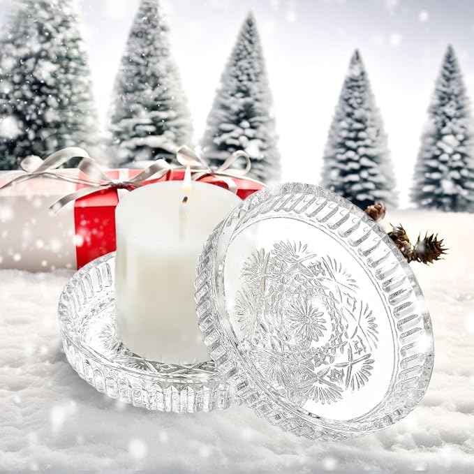 Set of 2 Glass Candle Holder Plates, 3.7'' Round Clear Pillar Candle Holder