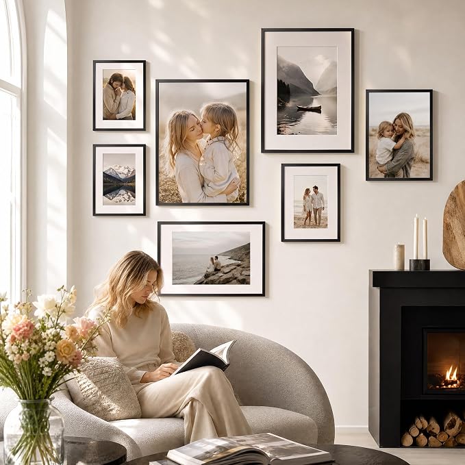 12x16 Picture Frame Black, Aluminum Metal 12 x 16 Frame with Removable Mat, 12 by 16 Black Photo Frame Matted to 9x12 Photo, Real Tempered Glass for Home and Office Gallery Wall, 1 Pack