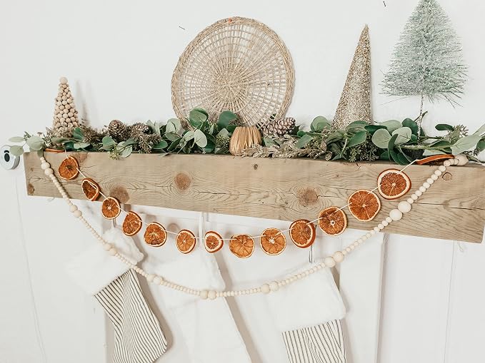 7ft Wooden Beads Garlands, Xmas Bead Garland Round Craft Bead, Wall Hanging for Country Natural Holiday Christmas Tree, Wooden Beads for Home Décor 2 Ball Design (Natural Wood)
