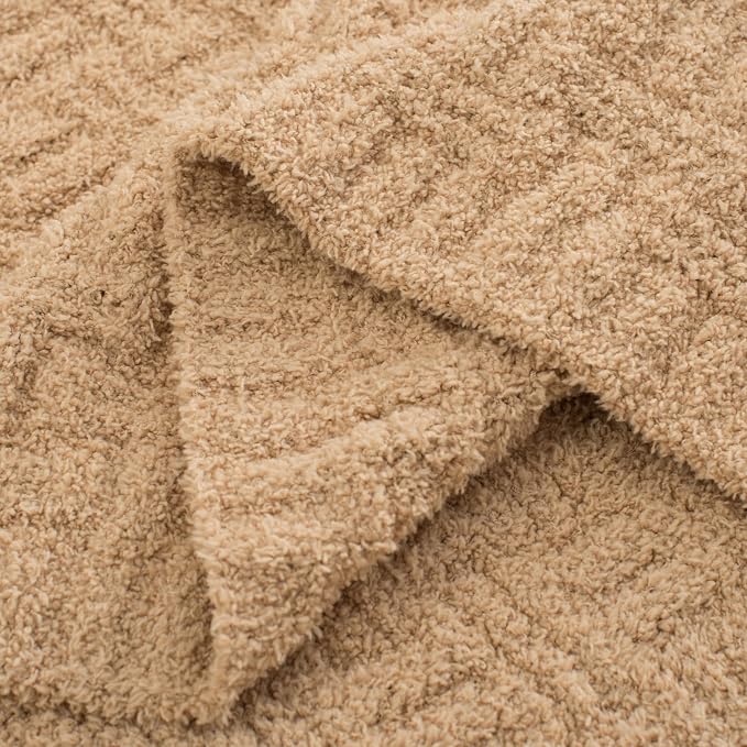Camel Ultra Soft Knit Throw Blanket for Couch,50"X60" Microfiber Fluffy Cozy Warm Knitted Blankets with Checked Pattern for Sofa Bed