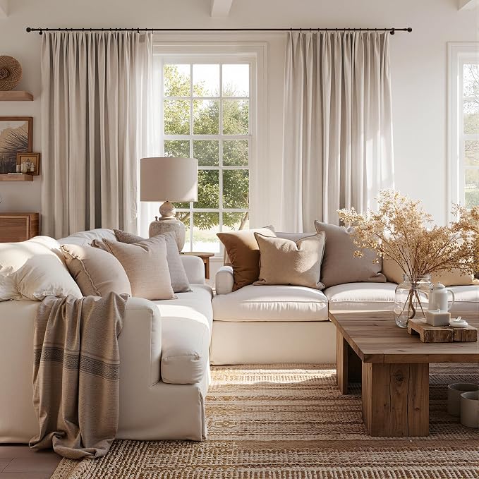 jinchan Linen Curtains Light Filtering Back Tab 100x90 Inch 1 Panel Taupe | Semi Sheer Curtains 90 inch length for Bedroom Living Room, Modern Farmhouse Drapes with Rod Pocket, Natural Boho Curtains