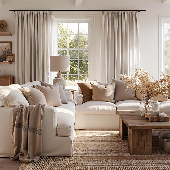 jinchan Linen Curtains Light Filtering Back Tab 100x108 Inch 1 Panel Taupe | Semi Sheer Curtains 108 inch length for Bedroom Living Room, Modern Farmhouse Drapes with Rod Pocket, Natural Boho Curtains