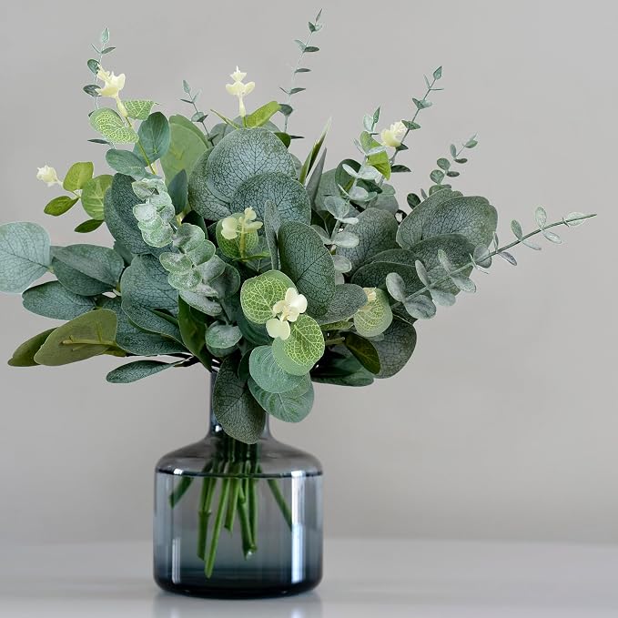 60Pcs 3 Kinds Mixed Eucalyptus Stems Artificial Silver Dollar Eucalyptus Leaves Picks, Seeded Faux Greenery Stems Bulk for Centerpieces Wedding Bouquets Floral Arrangement Home Decor
