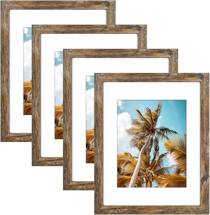4 Pack 11x14 Rustic Brown Picture Frame with Real Glass Mat for 8x10
