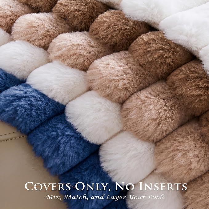 Pack of 2 Throw Pillow Covers 20x12 Decorative Solid Plush Faux Fur with Soft Velvet Back, Square Striped Cushion Cases Modern Farmhouse Home Decor for Living Room Couch Sofa Bed Navy Blue