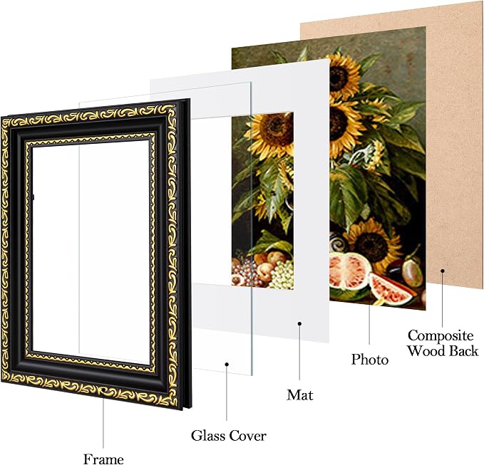 eletecpro 8x10 Vintage Picture Frame, Glass Cover, Black Gold, 2-Pack