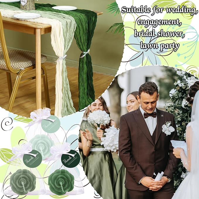 Treela 24 Set Rose Flower Candles, Sage Green Wedding Favors for Guests