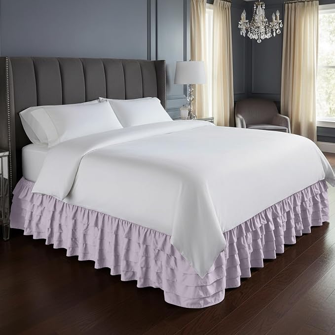 Elegant Comfort Luxurious Premium Quality 1500 Thread Count Wrinkle and Fade Resistant Egyptian Quality Microfiber Multi-Ruffle Bed Skirt - 15inch Drop, King, Lilac/Lavender