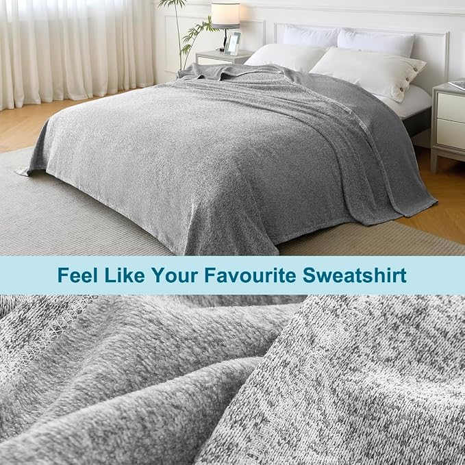KAWAHOME Summer Sweatshirt Blanket for Bed Lightweight Soft Thin, 71" × 79" | Breathable Jersey Blankets for Hot Sleepers in Air-Conditioned Room, Home Decor Holiday Gift, Heather Grey