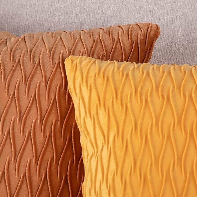 MADIZZ Set of 2 Super Soft Velvet Decorative Throw Pillow Covers 26x26 inch Yellow Square with Texture Luxury Style Cushion Case European Pillow Shell for Sofa Bedroom