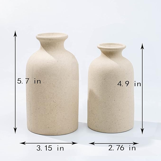 White Ceramic vases Home Decor 2pcs Small vase Set Boho vase Modern Farmhouse Decor (Beige Spot)