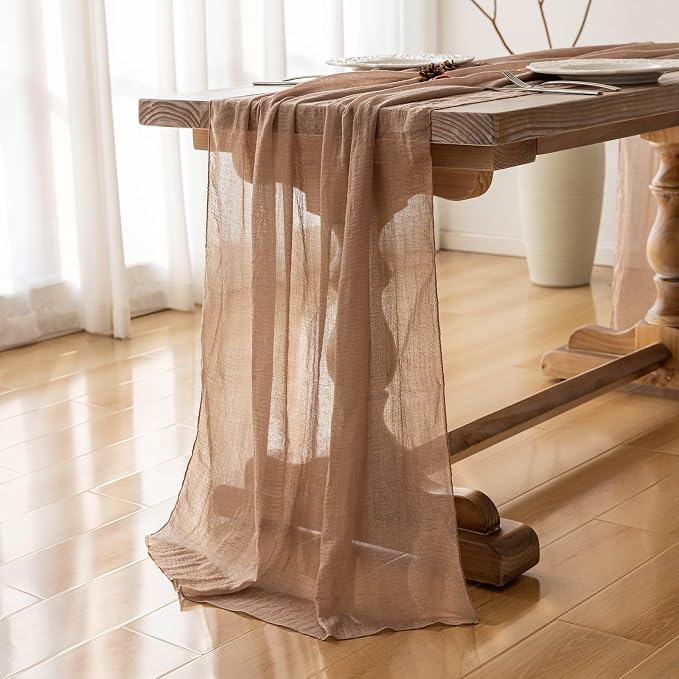 6Pcs Nude Cheesecloth Table Runner 120 Inches for Party Home Decor | For Wedding Baby Shower Bridal Shower Birthday Engagement Party 10FT Rustic Boho Home Decorations