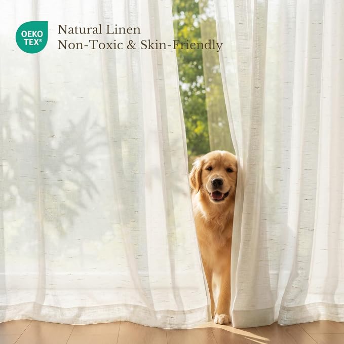 NICETOWN Linen Burlap Sheer Curtains 72 inches Long, Rod Pocket & Back Tab Semi Sheer Privacy Drapes Light Filtering Window Treatments Breathable for Bedroom, W52 x L72, 2 Panels