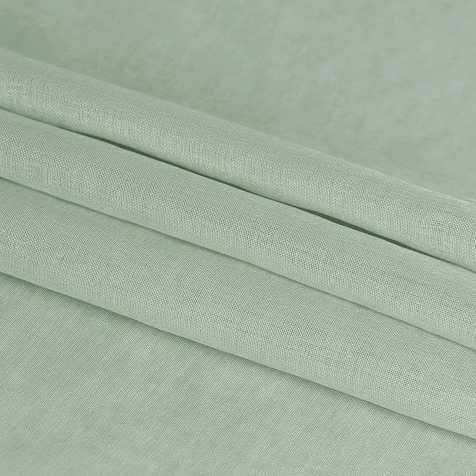 DWCN Sheer Curtains for Living Room Bedroom - Faux Linen Look Voile Drapes Grommet Top Window Curtain Panel 52 x 63 Inch Length, Bean Green, Set of 2 Panels
