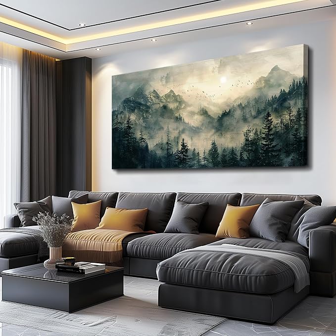 FUHAIHUA Canvas Wall Art For Living Room Large Wall Decor For Office Modern Bedroom Decorations Forest Fog Landscape Pictures Farmhouse Painting Artwork Wall Mural Aesthetic Home Decor 30x60 In