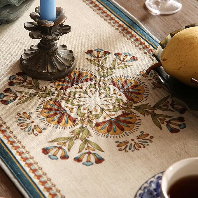 Patdrea Designer Vintage French Linen Table Runner,12"X71"-Wensel E | Elegant Tablerunner 71 Inches Long,Colorful Floral Pattern,Thanksgiving Dining Table Decor for Living Room Banquet