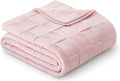 Whale Flotilla Checkered Knit Throw Blanket for Couch, Pink | Soft Decorative Knitted Blankets for Couch Sofa Bed, Lightweight Cozy Throws for Spring Summer, 50x60 Inch