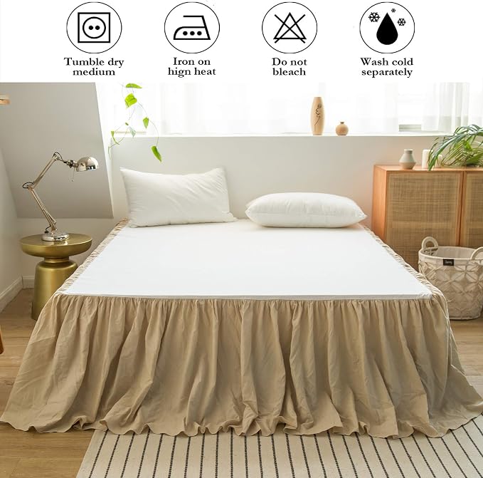 BISELINA French Linen Bed Skirt with Pleated Frills 22-Inch Tailored Drop Natural Flax Cotton Blend Dust Ruffle Soft Cozy Farmhouse Bedding (22" Full, Linen)