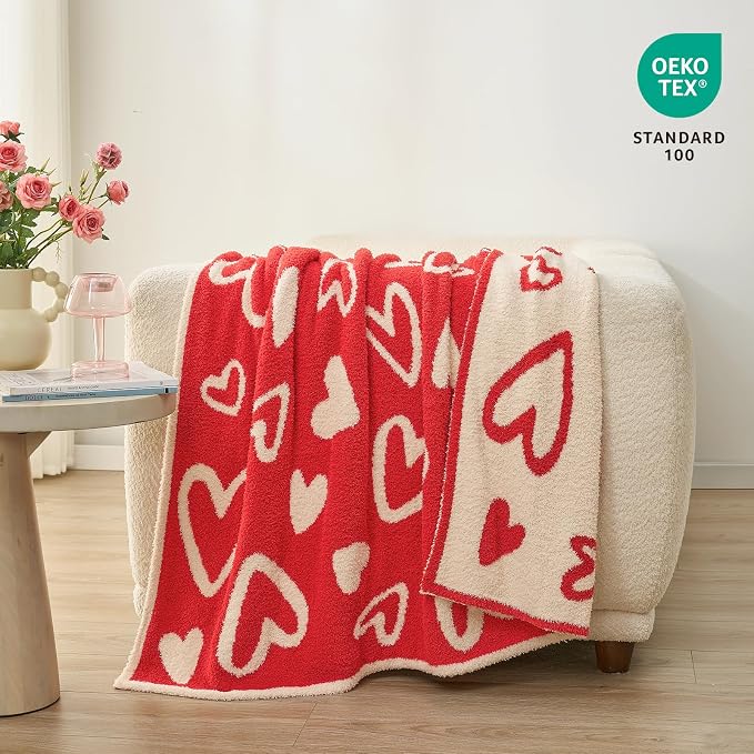 Snuggle Sac Valentines Heart Throw Blanket for Couch, Knitted Super Soft Cozy Blankets Gifts for Her, Microfiber Fuzzy Throws for Couch, Heart Love, 50x60 inches