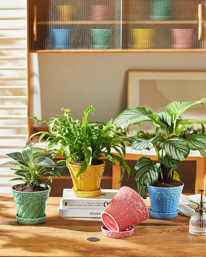 Metahom 5.8 Inch Ceramic Plant Pots, Flower Pots Set of 4, Assorted Colors
