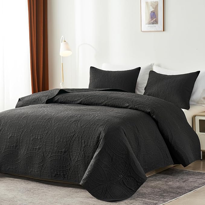 akkialla Twin Quilt Bedding Set,Black Ultrasonic Quilt Set,Lightweight Soft Bedspread Coverlet,Modern Style Coin Pattern Bed Cover for All Seasons,2 Piece(1 Quilt,1 Pillow Sham)