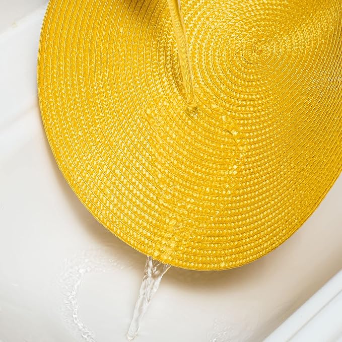 AHHFSMEI Round Placemats Set of 4 Heat Resistant Washable Non-Slip Woven Braided Table Mats for Dining Table Kitchen & Home Decor (Yellow,4)