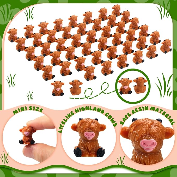 Lineshading 100 Pcs Mini Highland Cow Figurines Tiny Animal Figurine Bulk