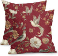 Kawani Vintage Floral Pillow Covers 20x20 Inch Set of 2 Red Chinoiserie Flower and Bird Outdoor Decorative Throw Pillows Retro Rustic Pillowcases Farmhouse Cushion Covers for Couch Home Decor