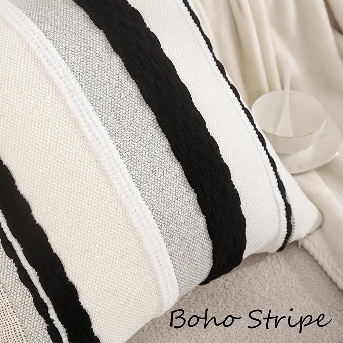 Black and White Throw Pillow Covers 18 x 18 Set of 2 Boho Decor
