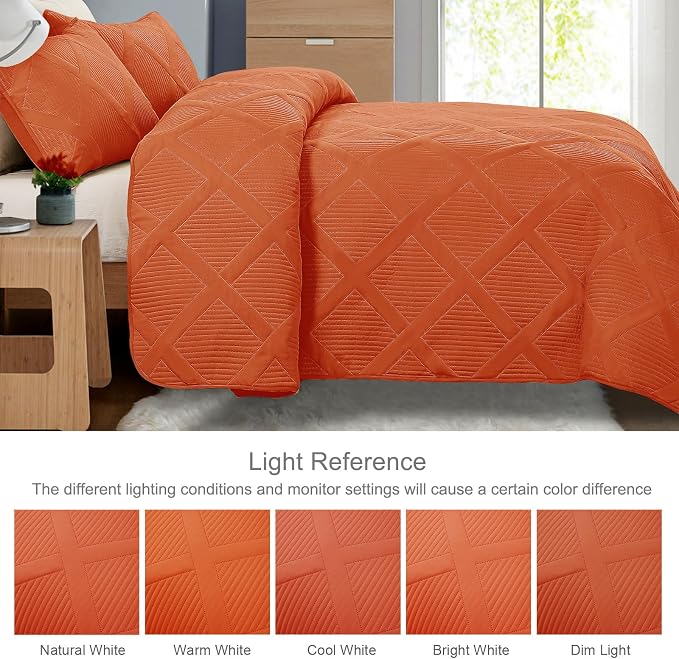 Exclusivo Mezcla California King Size Quilt, Burnt Orange | Soft Bedspreads with 2 Pillow Shams, Modern Striped Pattern, Lightweight Bedding Set Coverlets for All Seasons, 112x104 Inch
