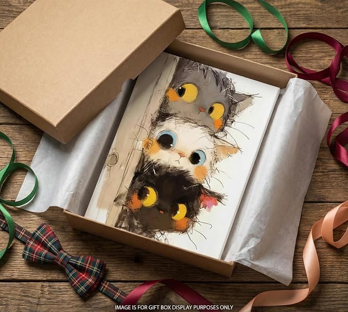 Cute Little Kitten Canvas Wall Art Funny Cartoon Cat Wall Decor Picture | Three Peeping Kittens Poster Print for Kids Room Bathroom Dining Room Nursery Cat Lovers Painting Artwork Home Decoration