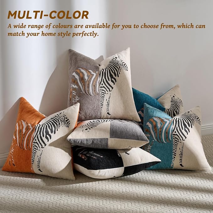 AmHoo Set of 2 Throw Pillow Covers Zebra Chenille Patchwork Decorative Pillows Cover Pillowcase for Sofa Couch Bed 18 x 18-Inch Orange