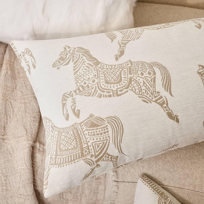14x36 Lumbar Pillow Cover, Double Sided Horse Pattern Chenille Jacquard Long Body Pillow Covers for Bed Couch Sofa, Decorative Throw Pillows Cushion Cover for Living Room Bedroom