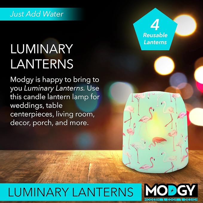 MODGY Luminary Lanterns Candle Holder Decorative Indoor Outdoor Decor, Plastic Candle Lantern Lamps for Wedding Table Centerpiece Porch with Flameless Floating LED Candles PinkyDo, Pack of 4