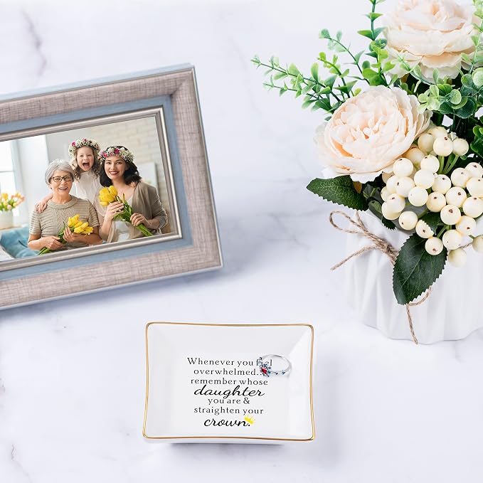 Piudee Daughter Gift from Mom, Gifts for Daughter Ring Dish - When You Feel Overwhelmed...Straighten Your Crown, Christmas Birthday Gift for Daughter Adult Valentines Wedding Mothers' Day Gifts