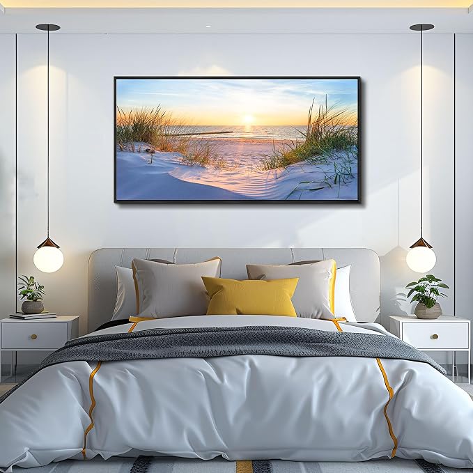 MHARTK66 Large Wall Art for Living Room Modern Wall Decor for Bedroom Beach Landscapes Painting Coastal Picture Ocean Sunset Artwork for Walls Canvas Prints for Bathroom Office Framed Home Decorations