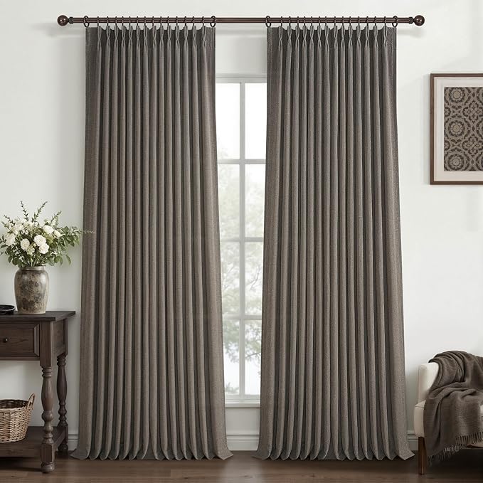 Chocolate Tart Extra Long 108 Inch Floor to Ceiling Curtains for Dining Room, Memory Shape Pinch Pleat Thick Natural Linen Modern Curtain Luxury Decor Light Filtering Window Drapes 2 Panels 9FT Length